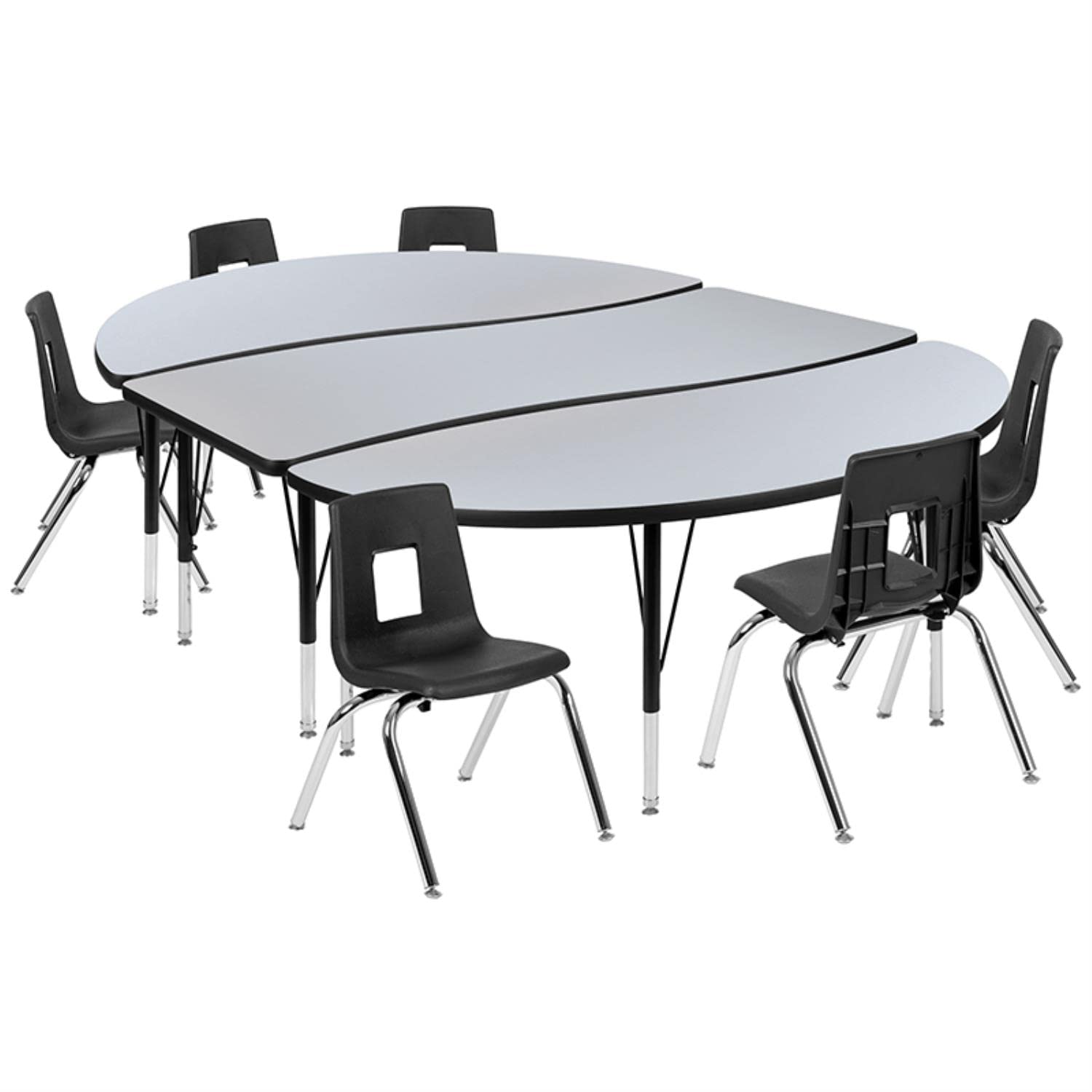 Flash Furniture Emmy 86" Oval Wave Flexible Laminate Activity Table Set With 14" Student Stack Chairs, Grey/Black